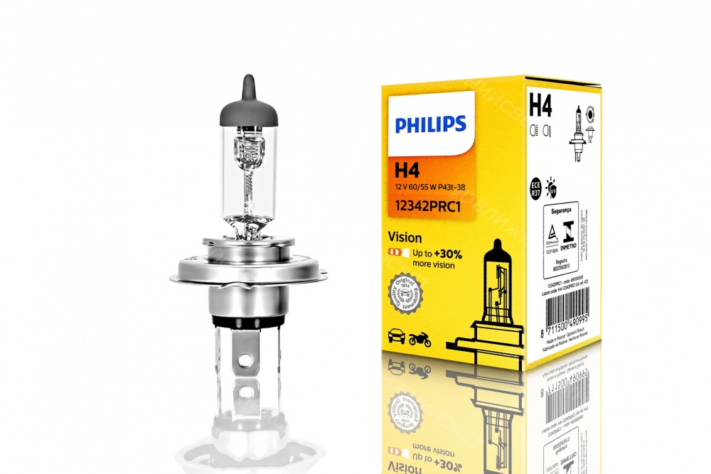 Лампа 12342PRC1 H4 12V 60/55W 43t н/о PHILIPS VISION +30%