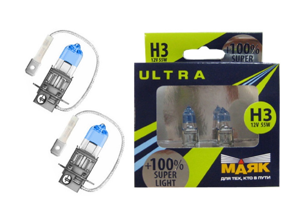 Лампа МАЯК-Ультра H3 12V/55W Pk22 s Super Light+100%